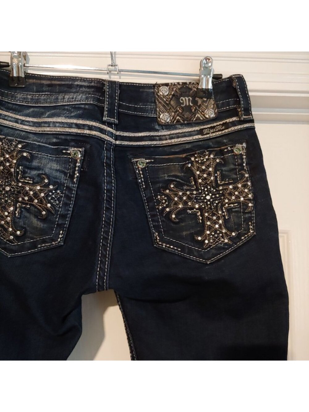Miss Me Dark Blue Denim Shorts with Embellished Cross Detail - Picture 9 of 13
